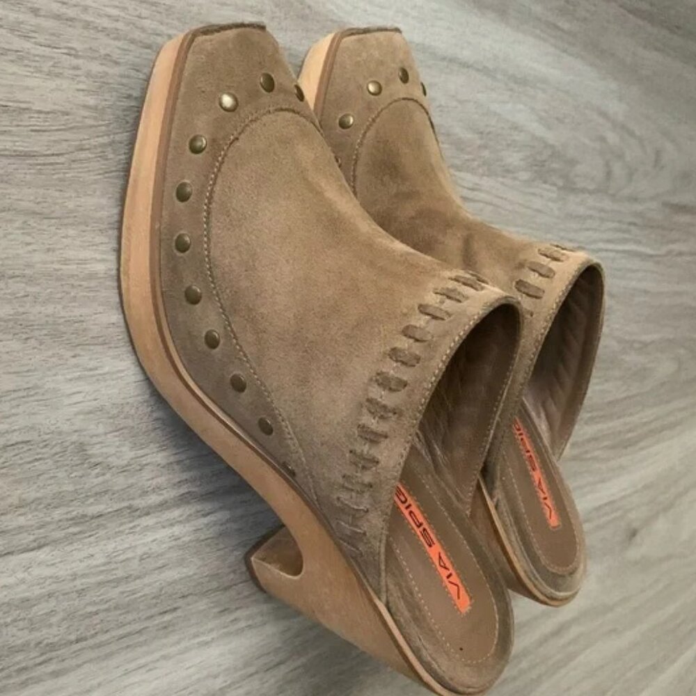 Via Spiga Suede Studded Wooden Mules Clog